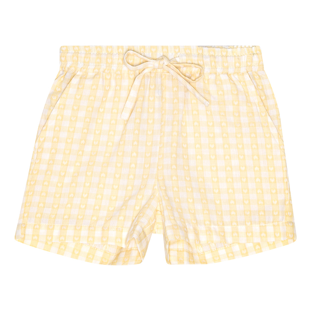 flöss olivia shorts - soft yellow heart gingham - pre order