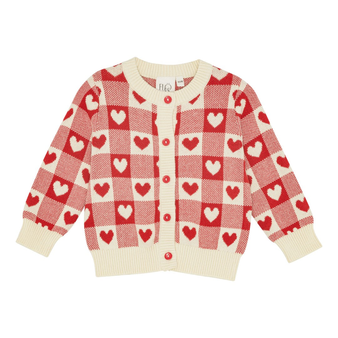 flöss heart cardigan - poppy red / soft white - pre order