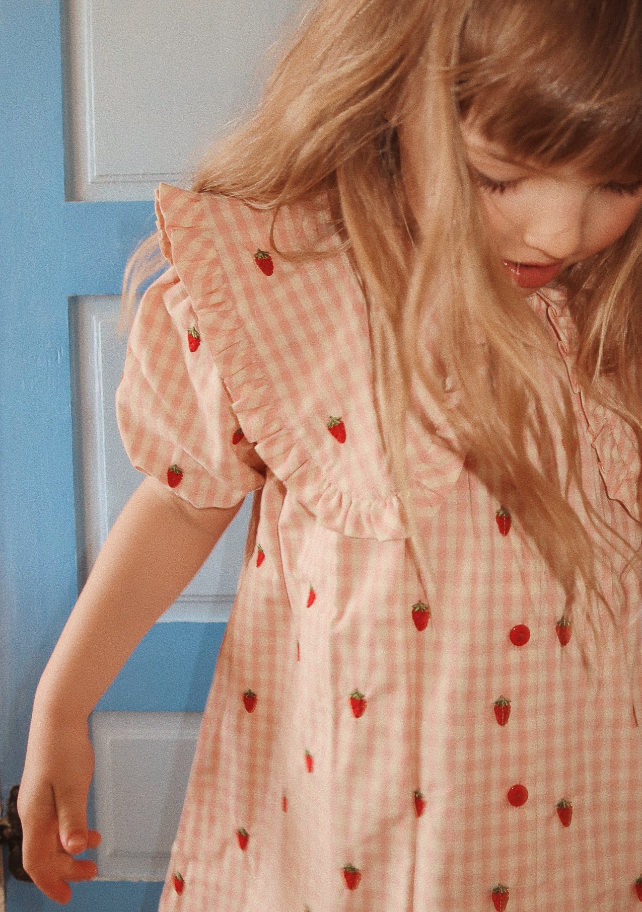 flöss sofia dolly ss dress - pink berry gingham - pre order