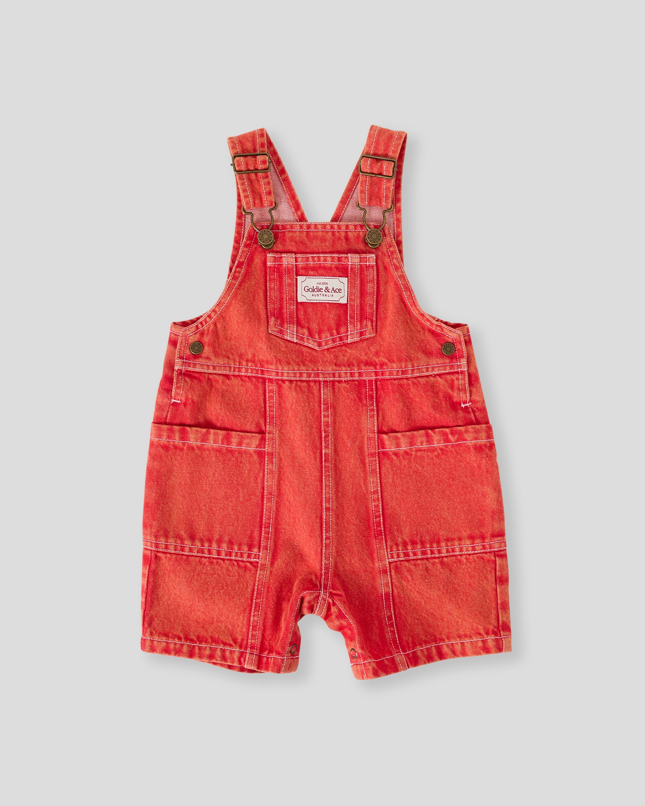 goldie + ace james vintage washed denim pocket overalls - apple red