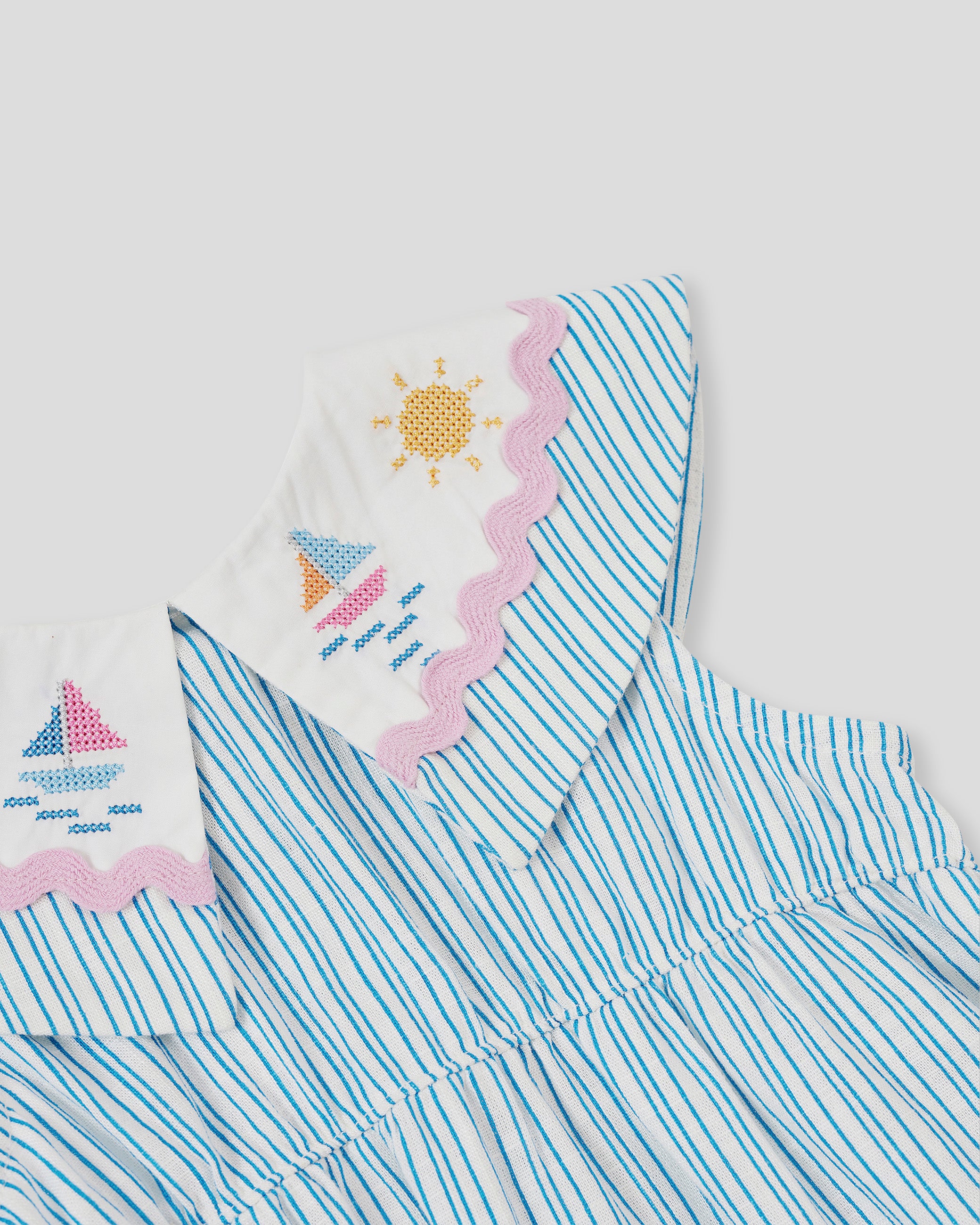 goldie + ace sailor stripe ava collared romper - ocean / ivory