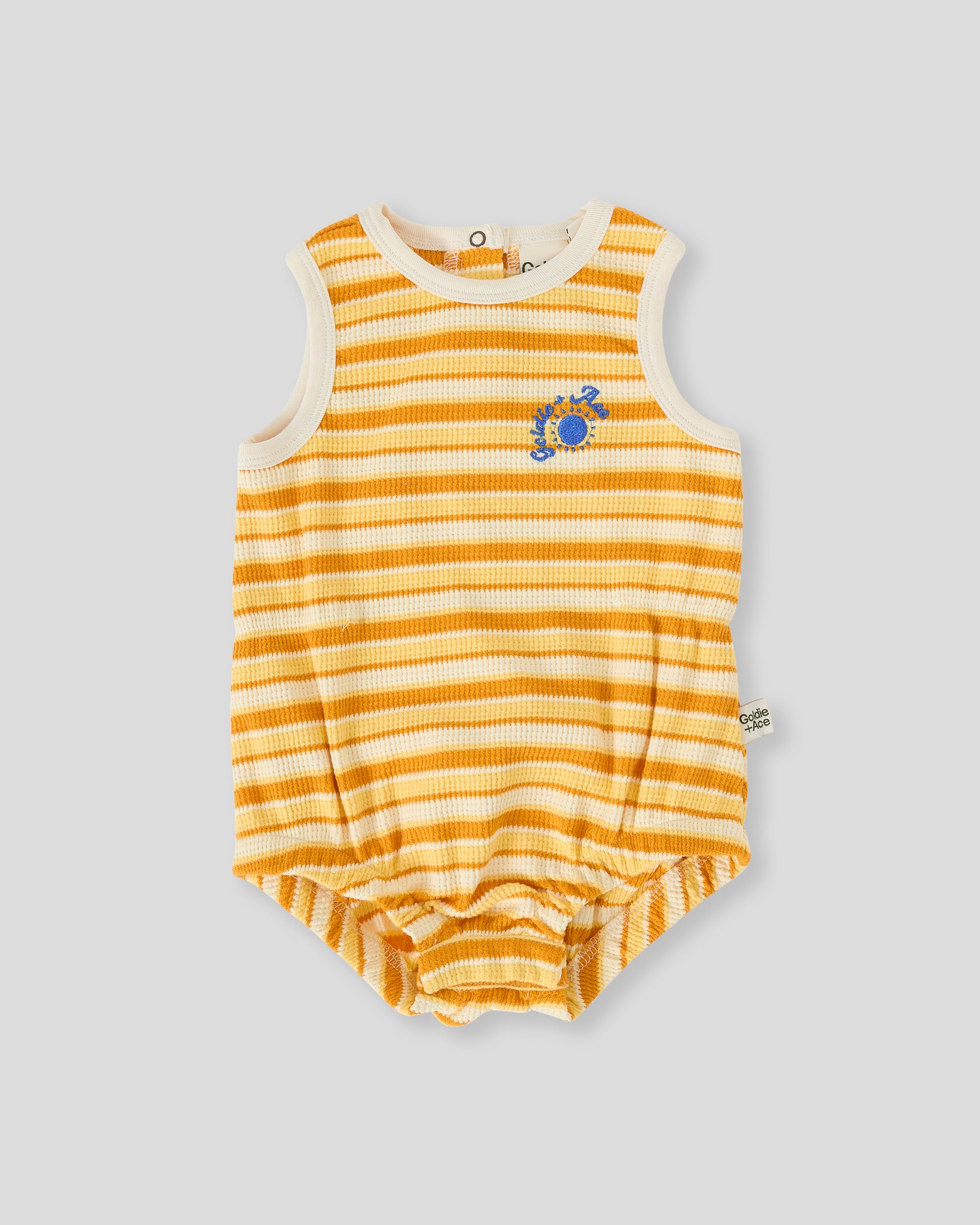 goldie + ace sunshine stripe bubble romper - lemon / golden