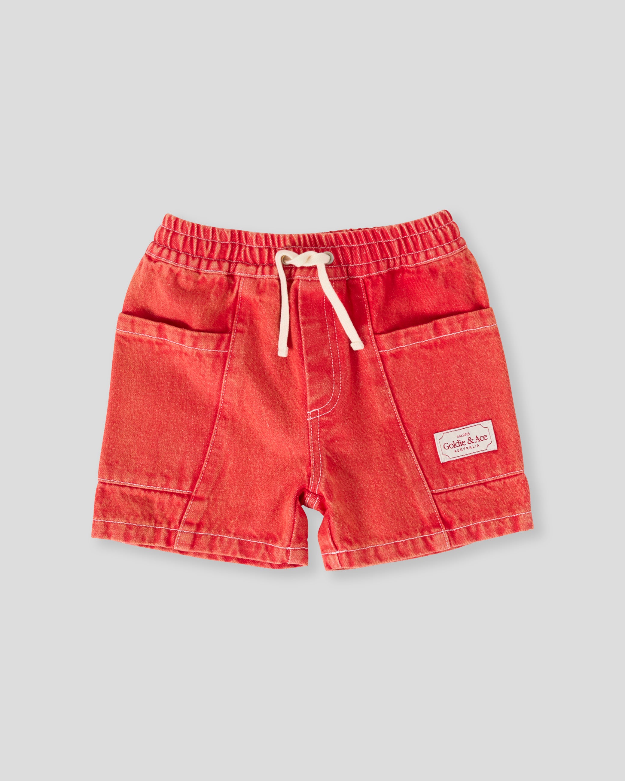 goldie + ace noah denim pocket shorts - apple red