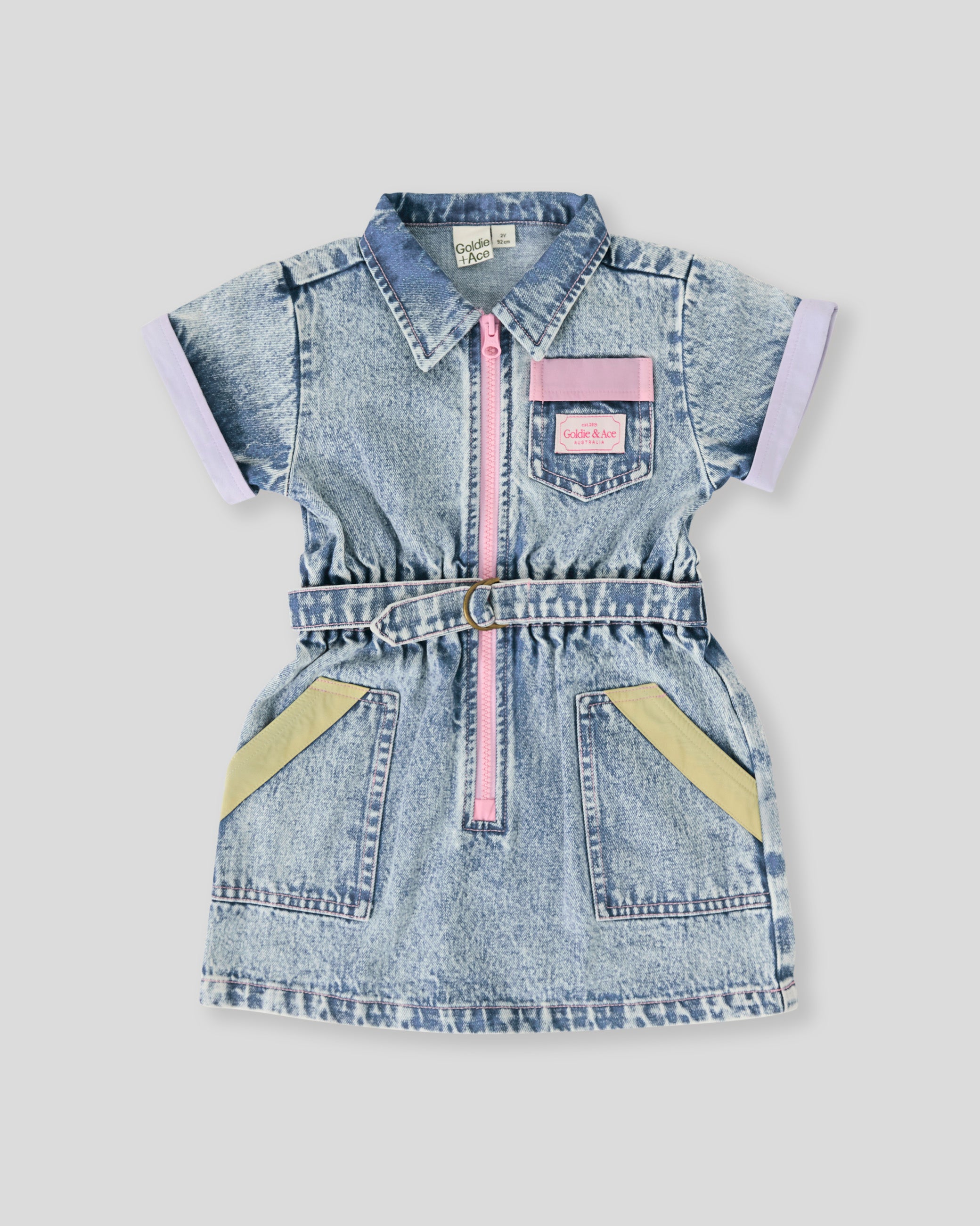 goldie + ace pastel pop piper denim belted dress