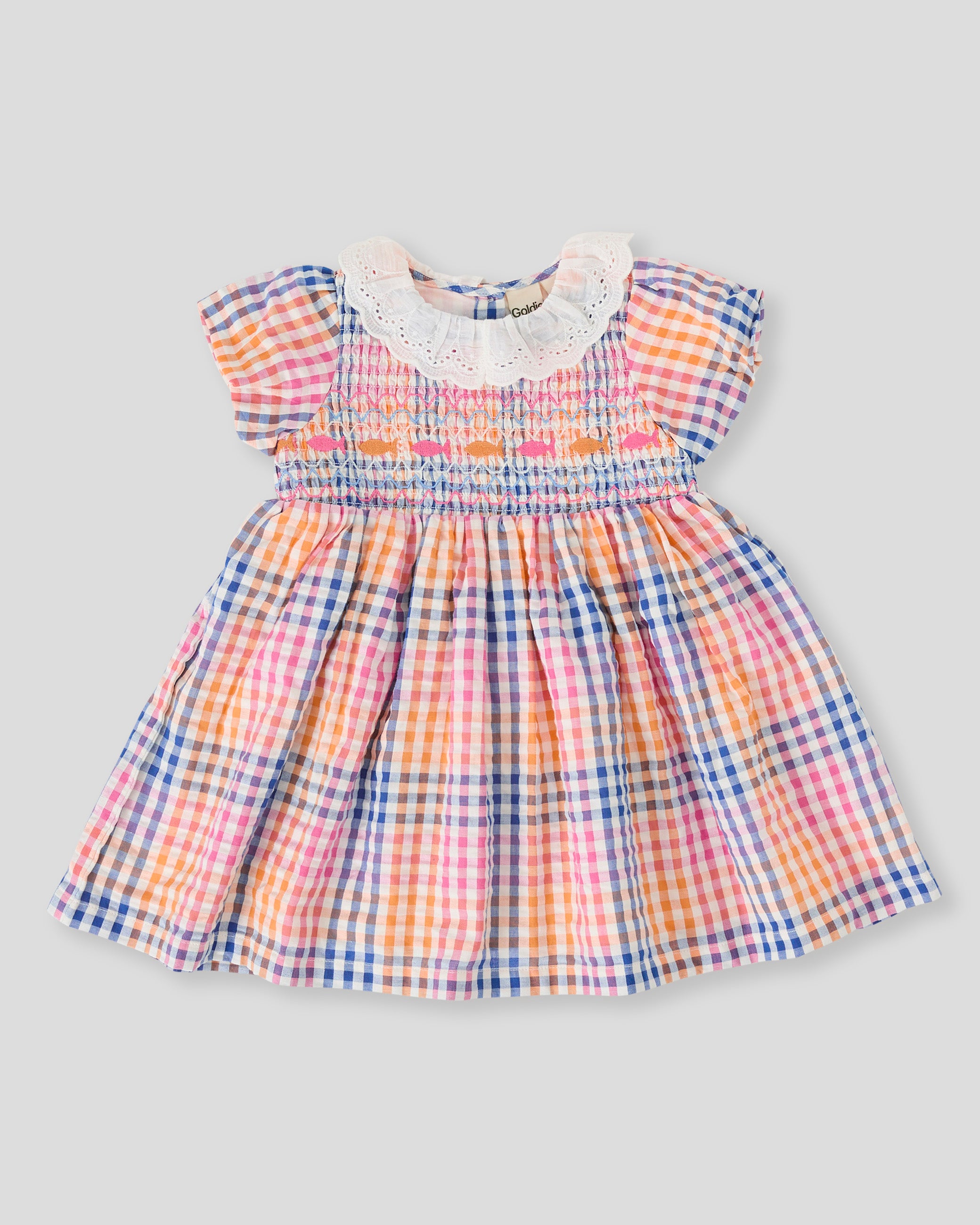 goldie + ace rainbow gingham flo smocked dress