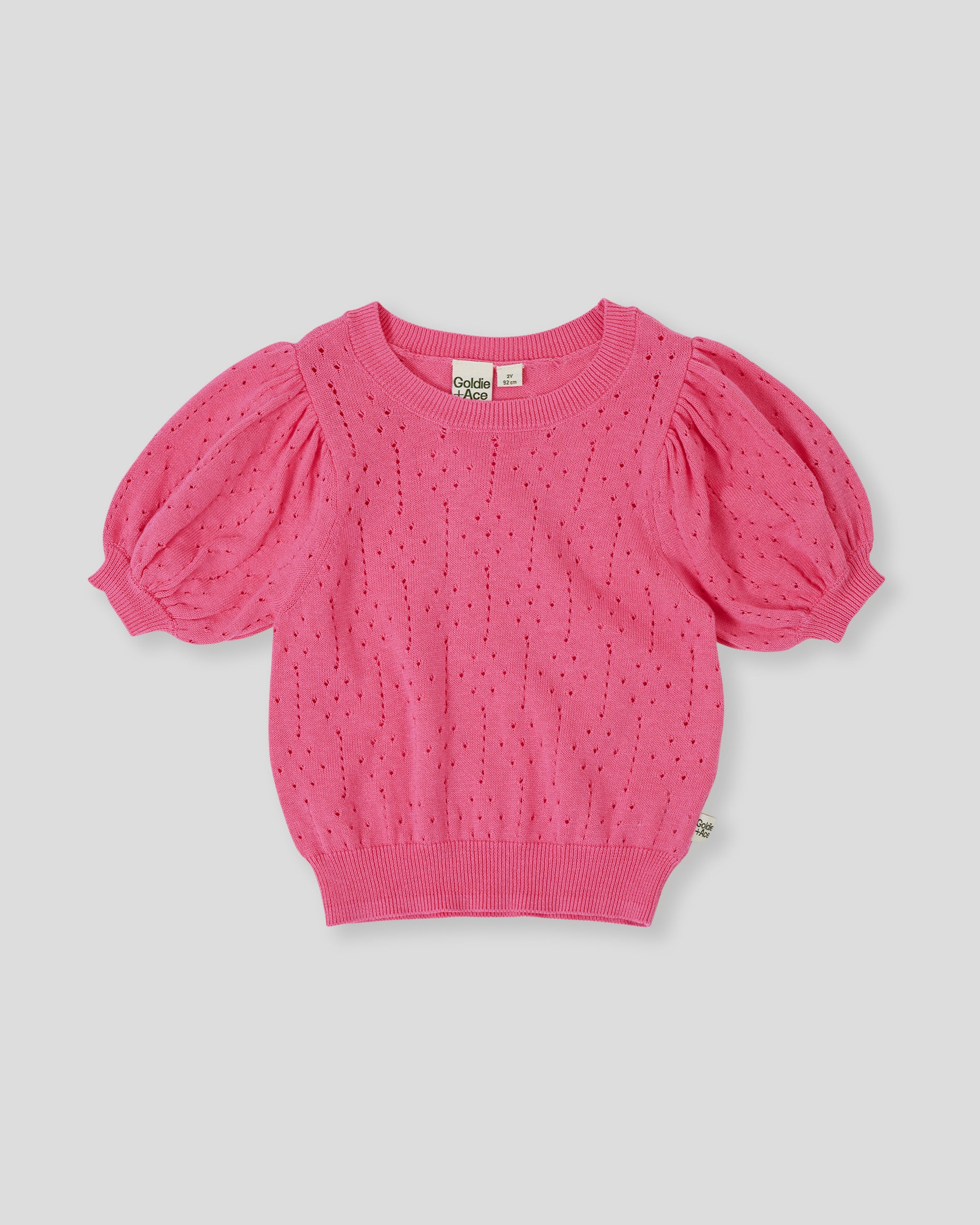 goldie + ace pointelle puff knit top - pink lemonade
