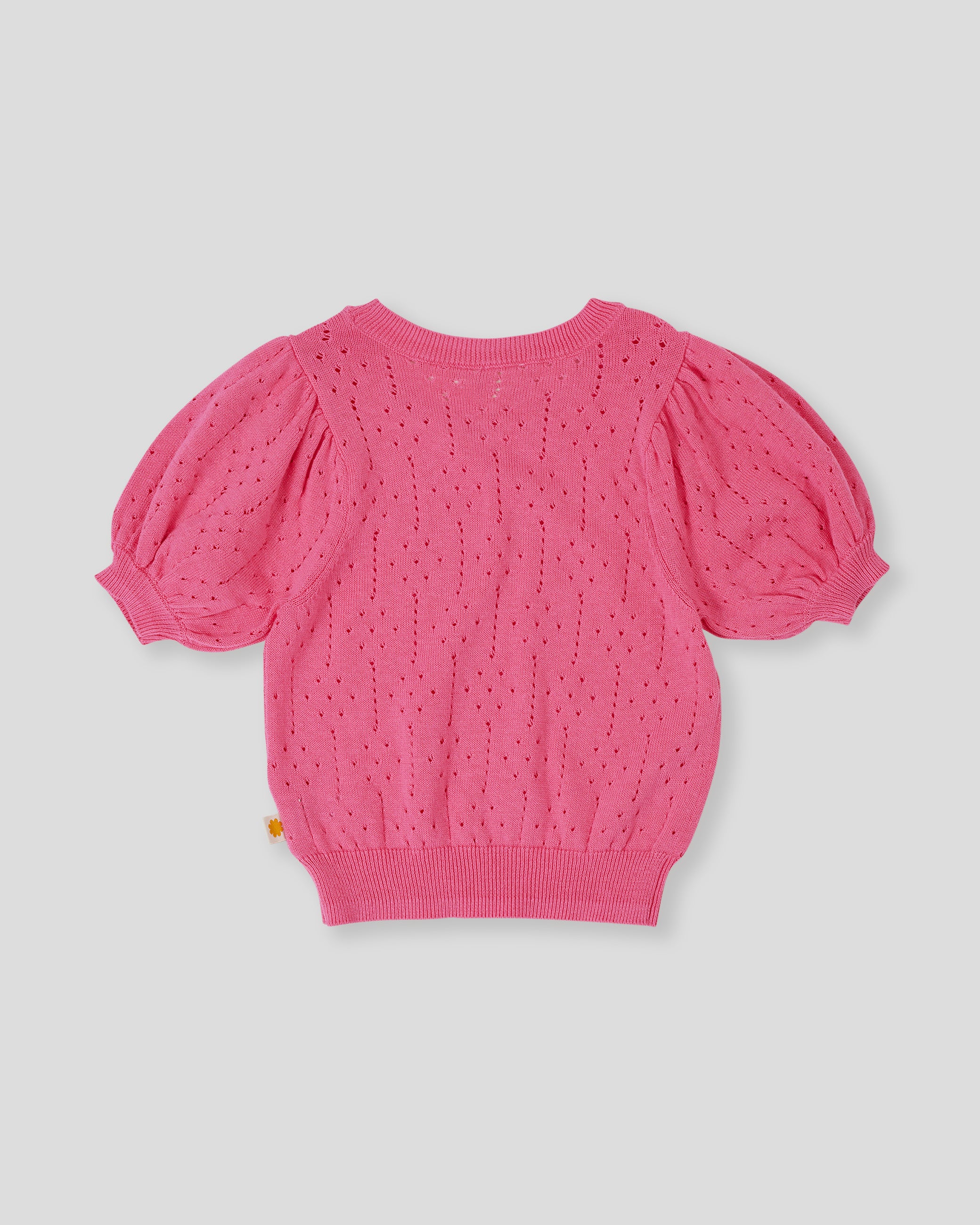 goldie + ace pointelle puff knit top - pink lemonade