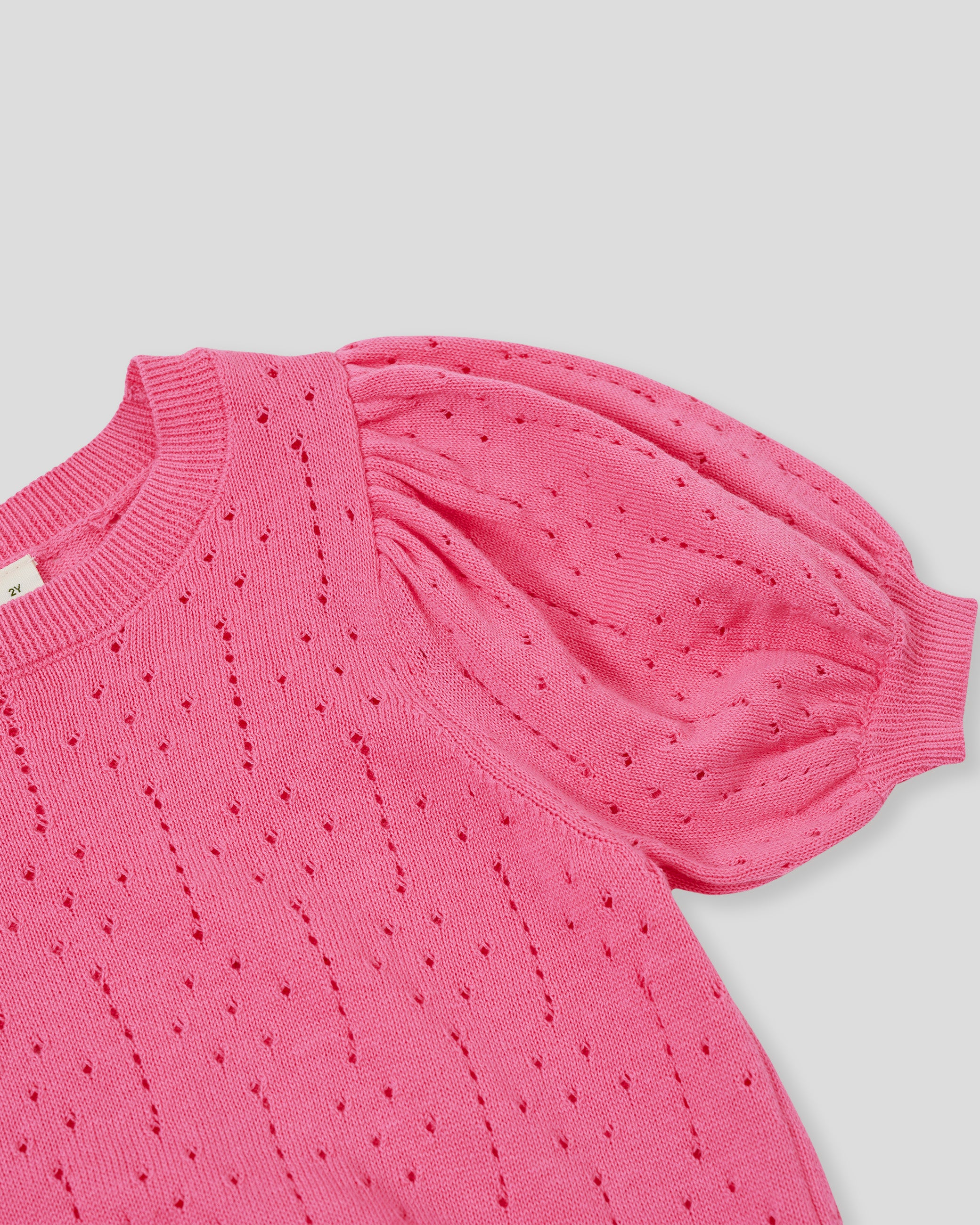 goldie + ace pointelle puff knit top - pink lemonade