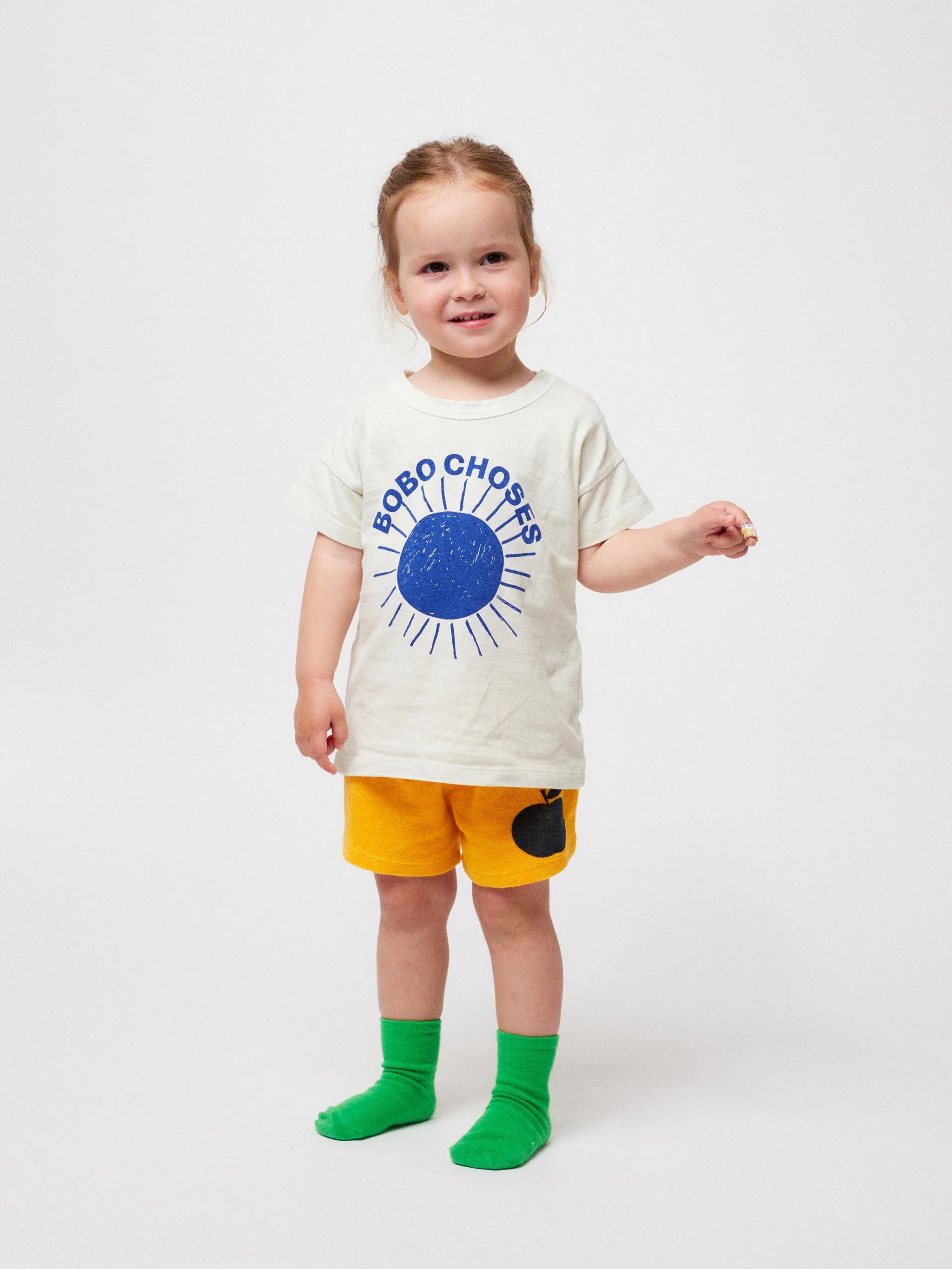 bobo choses iconic collection baby poma yellow terry shorts