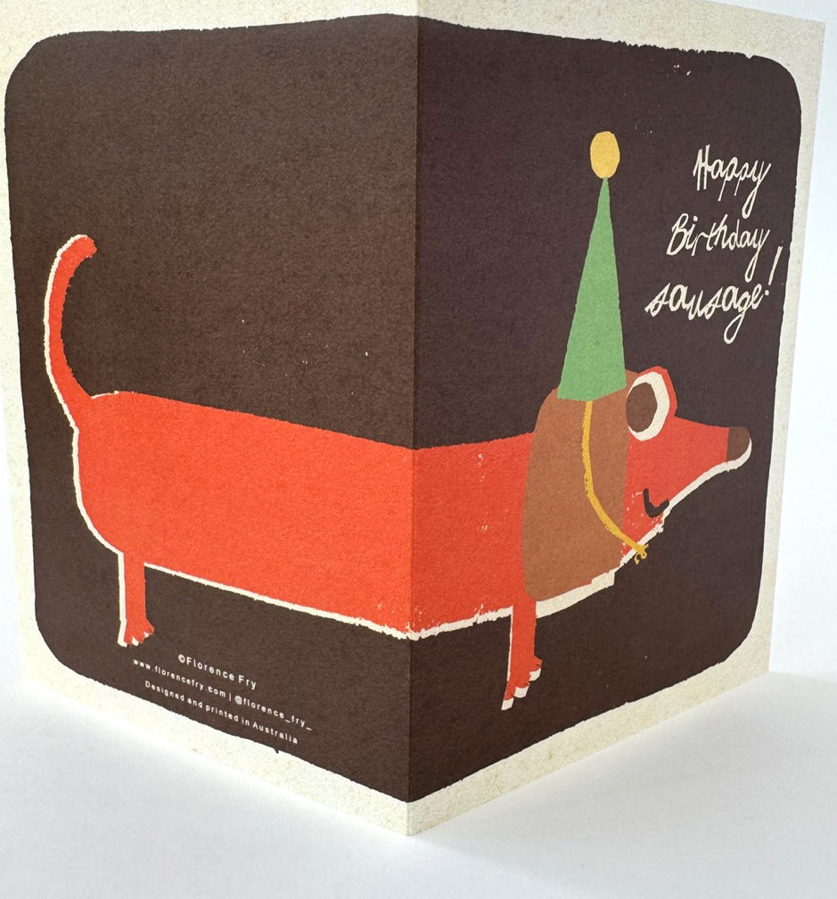 florence fry happy birthday sausage! card