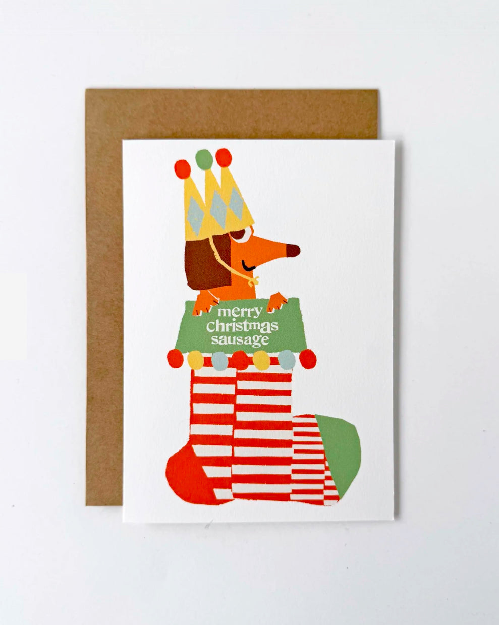 florence fry card - christmas stocking sausage