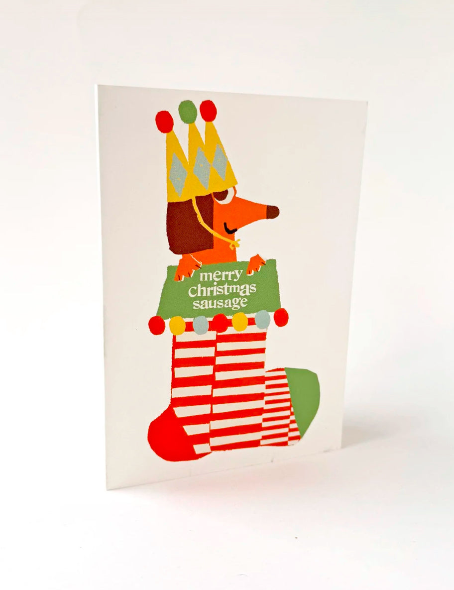 florence fry card - christmas stocking sausage