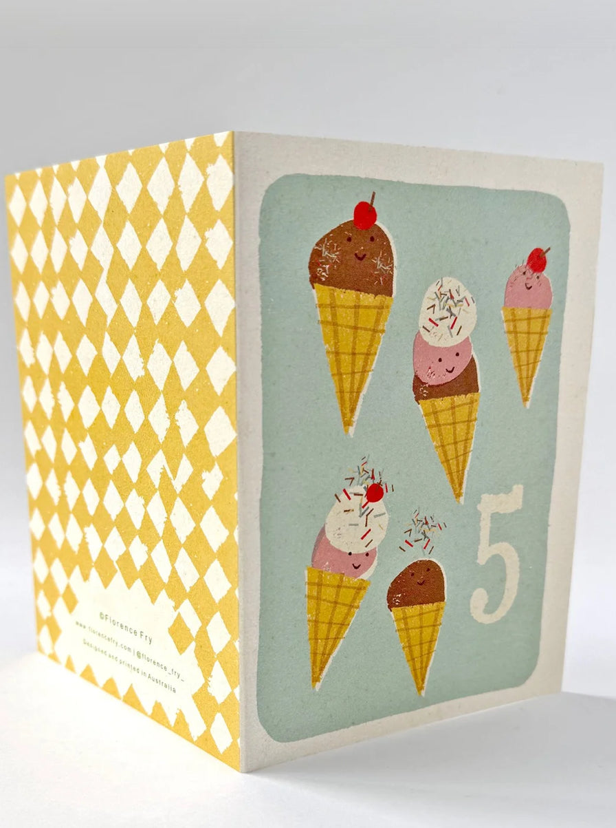 florence fry number 5 birthday card - icecreams