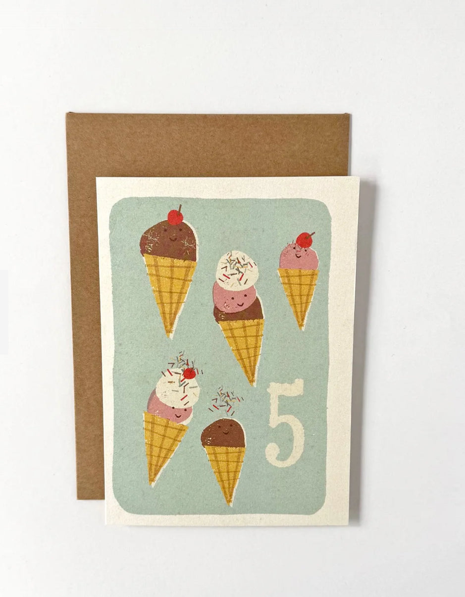 florence fry number 5 birthday card - icecreams