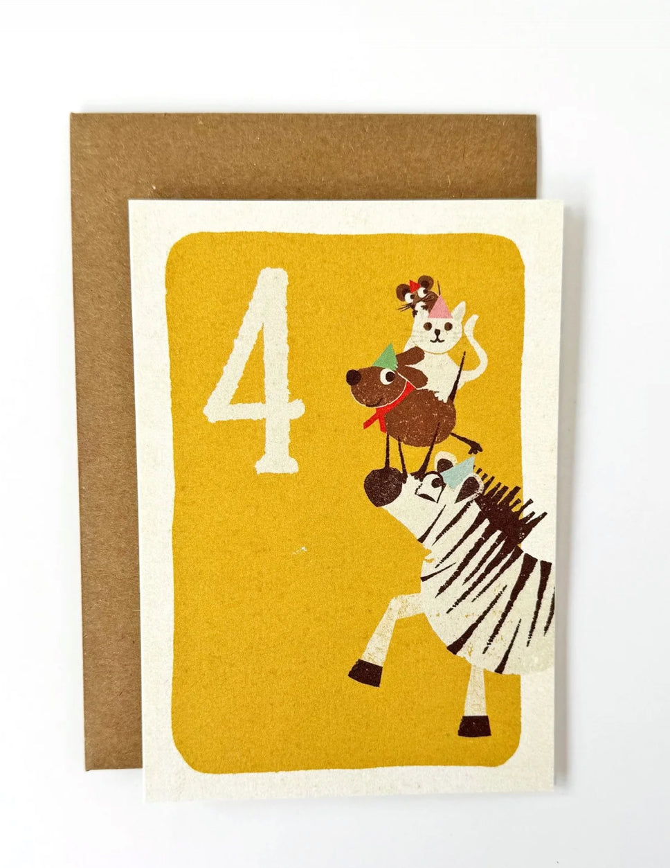 florence fry number 4 birthday card - party animals