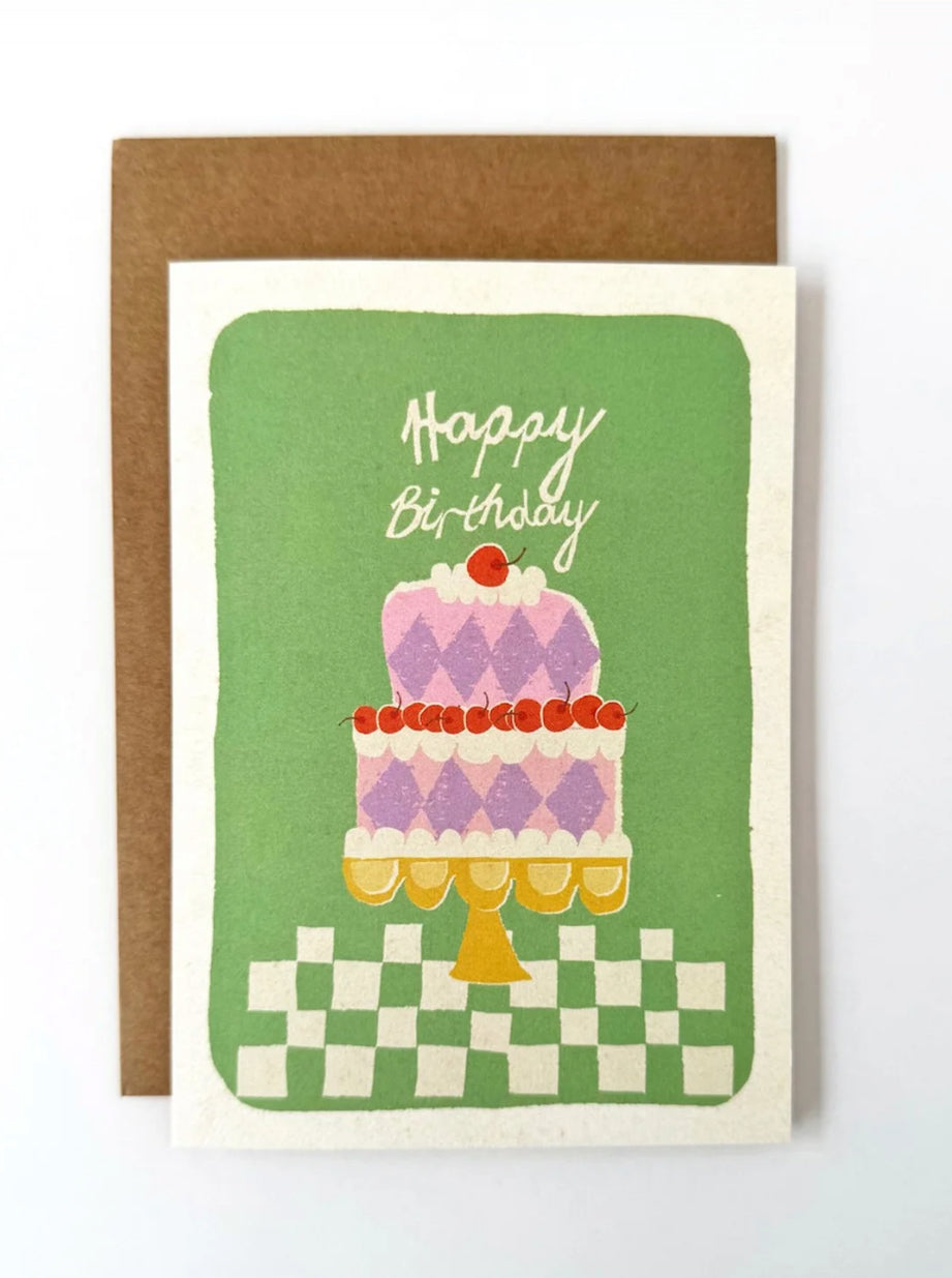 florence fry card - happy birthday cake (green)