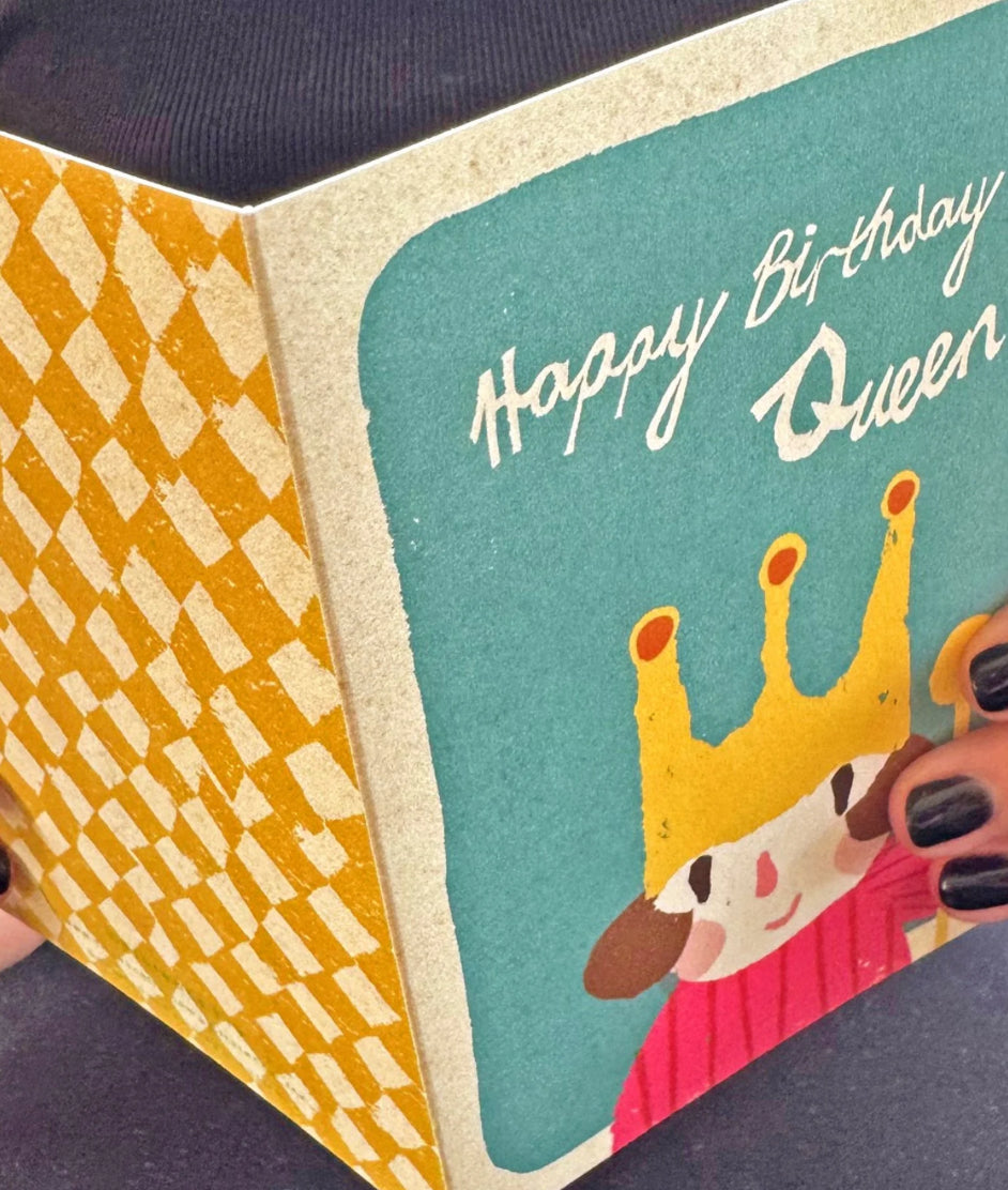 florence fry card - happy birthday queen (teal)