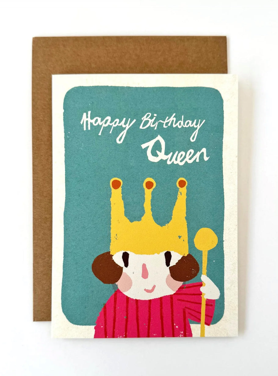 florence fry card - happy birthday queen (teal)