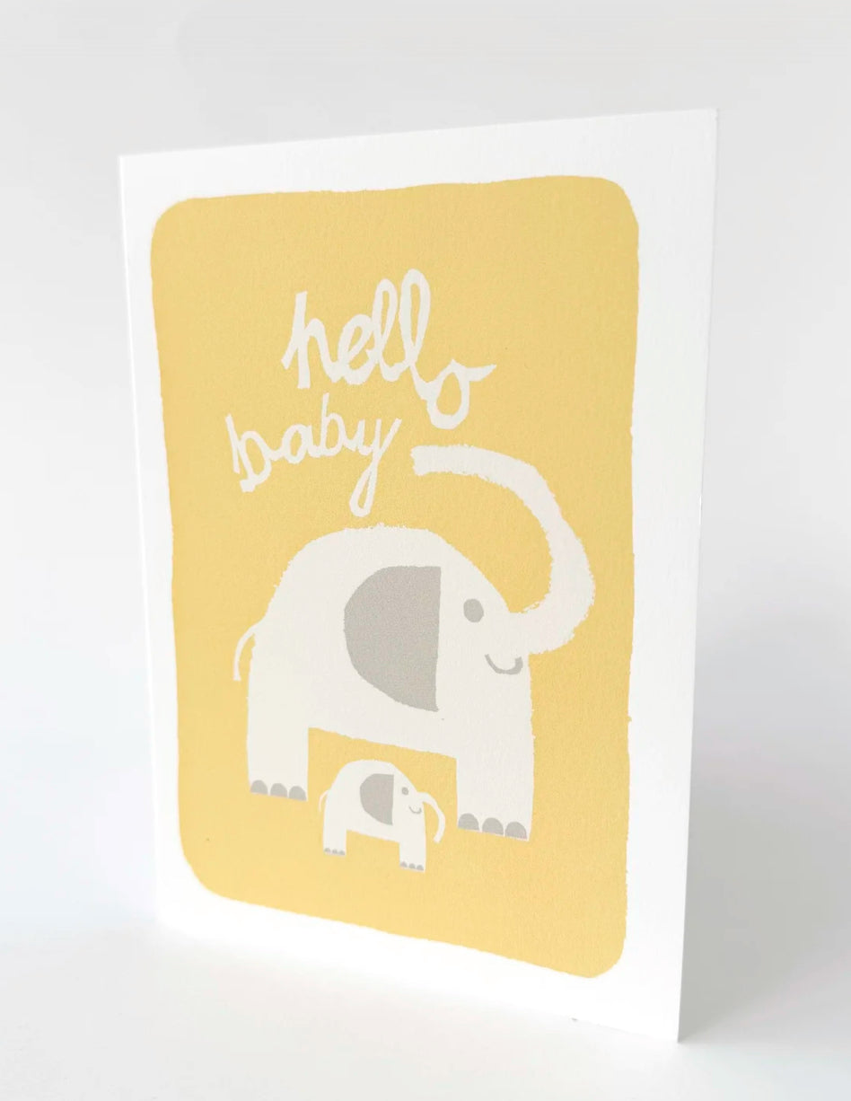 florence fry hello baby elephant card - butter yellow