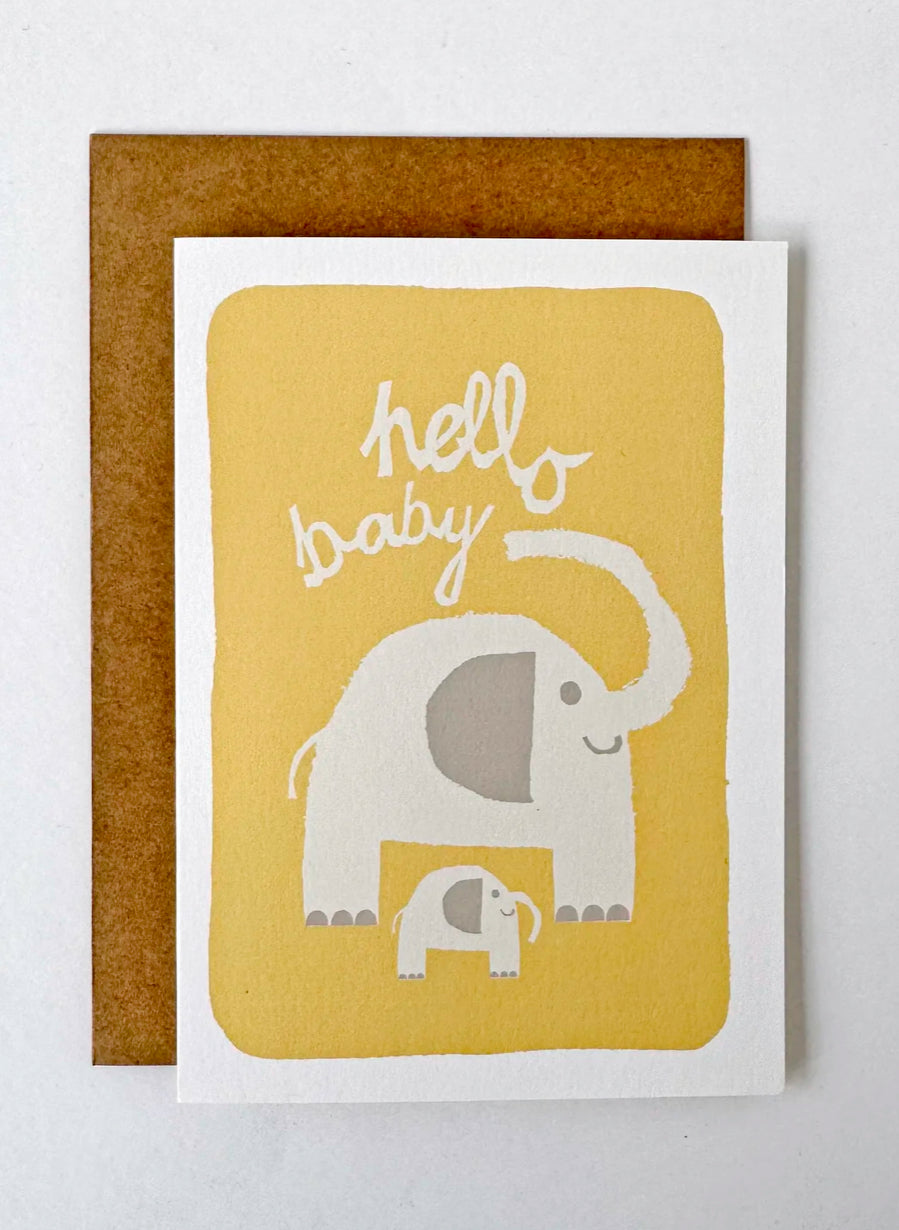 florence fry hello baby elephant card - butter yellow