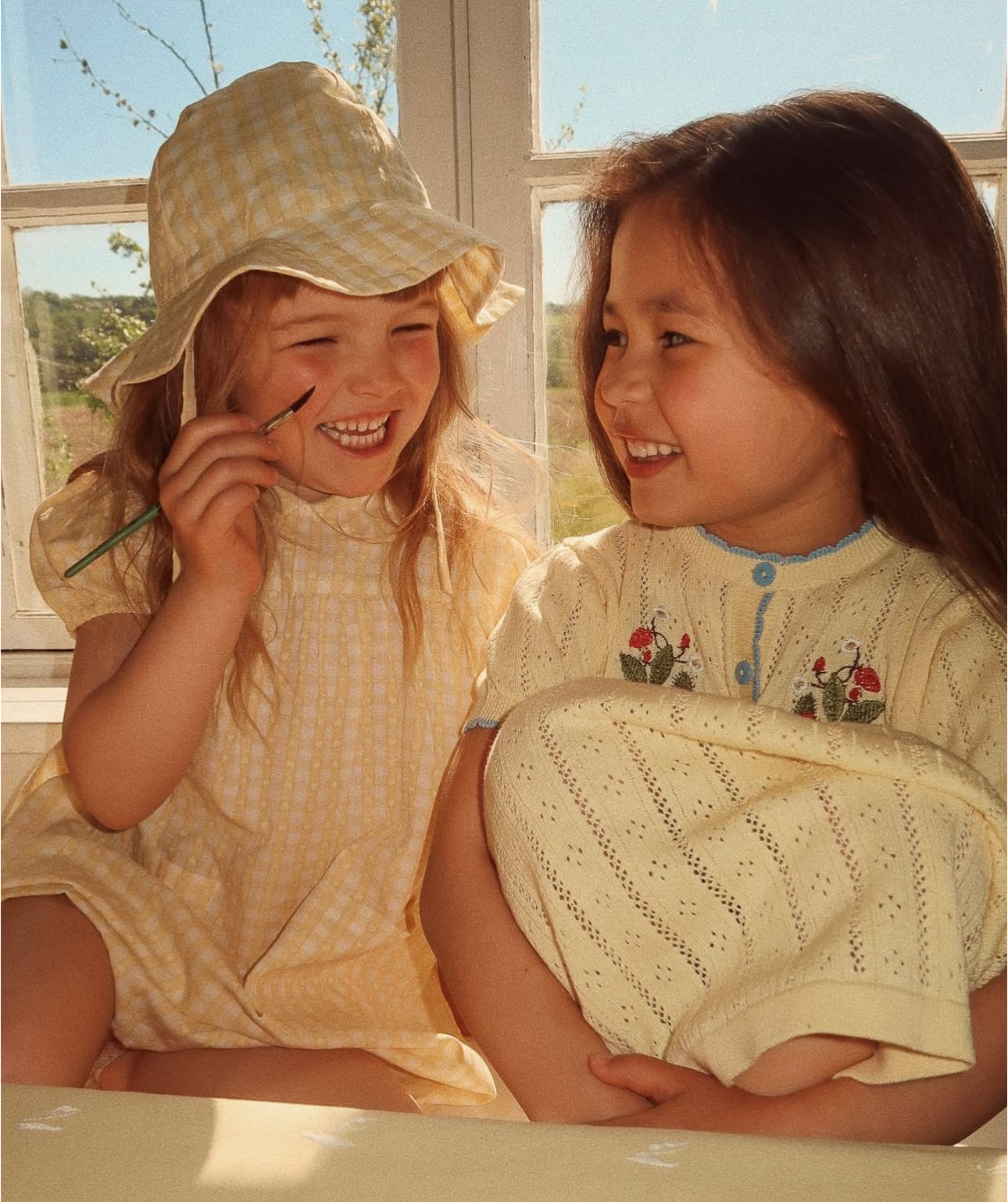 flöss olivia ss shirt - soft yellow heart gingham - pre order