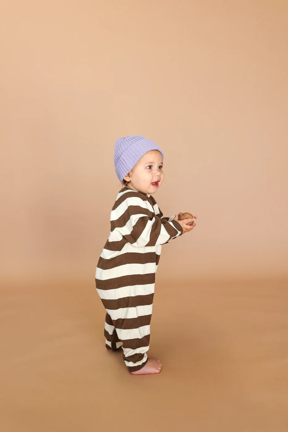 grown organic striped essential starsuit - espresso / milk