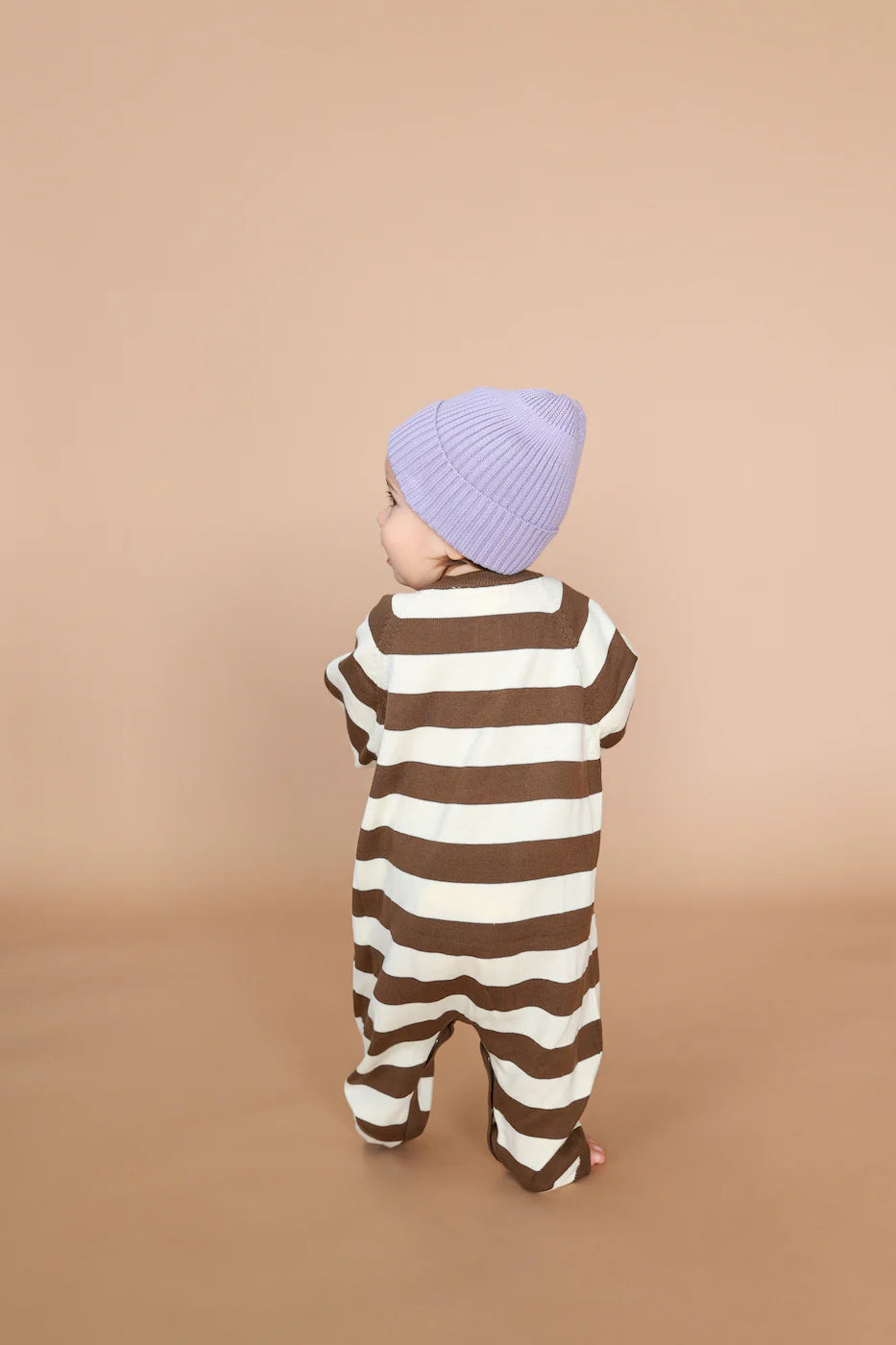 grown organic striped essential starsuit - espresso / milk