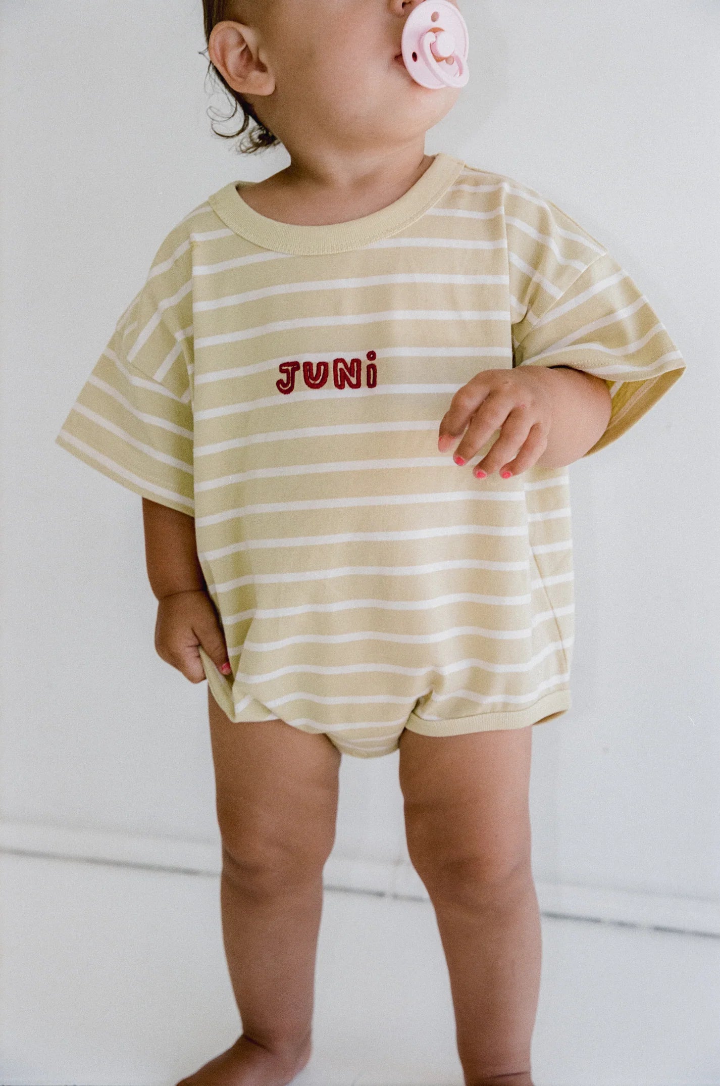juni jnr riley t-shirt romper - butter stripe