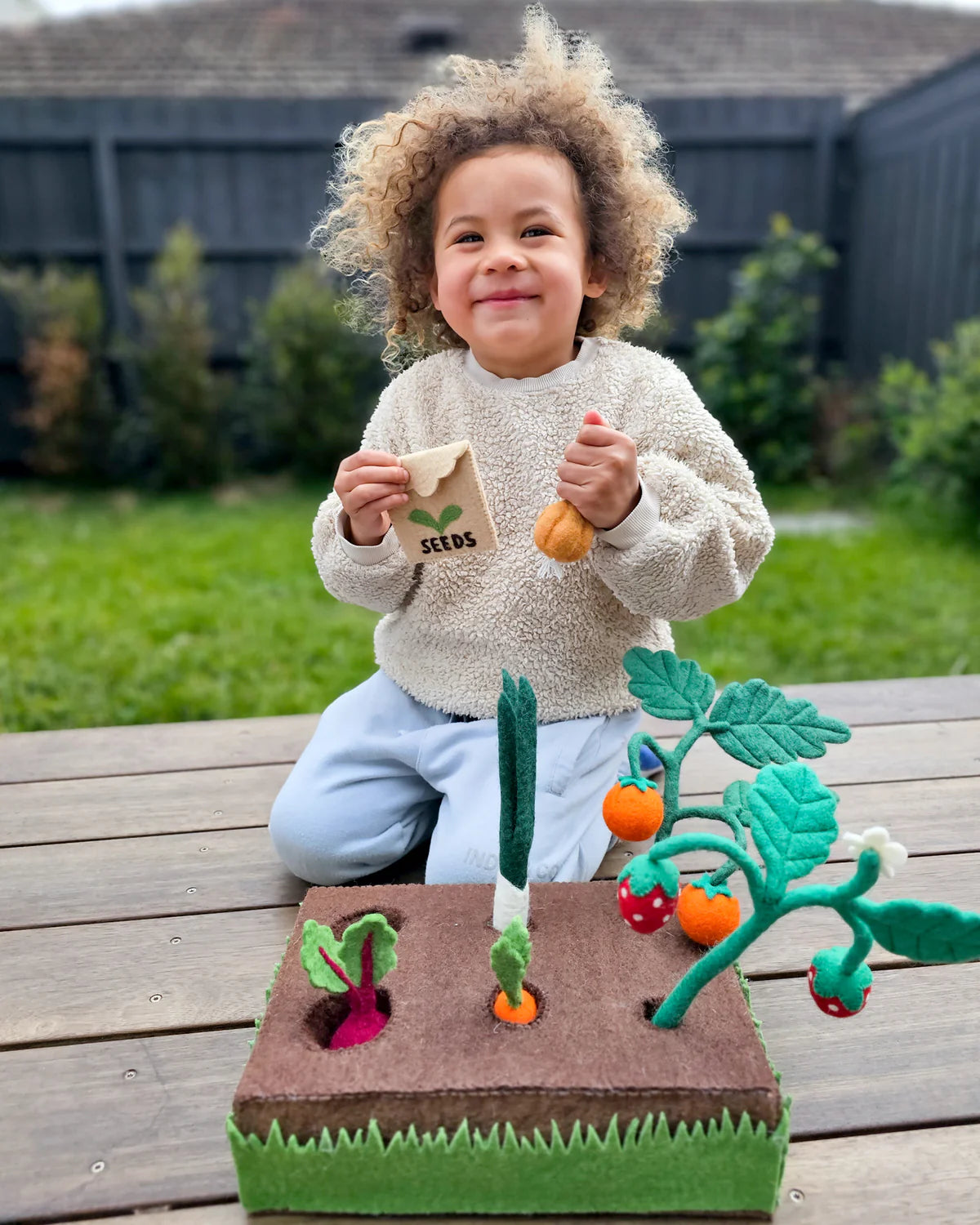 tara treasures felt garden planter box with plants & vegetables