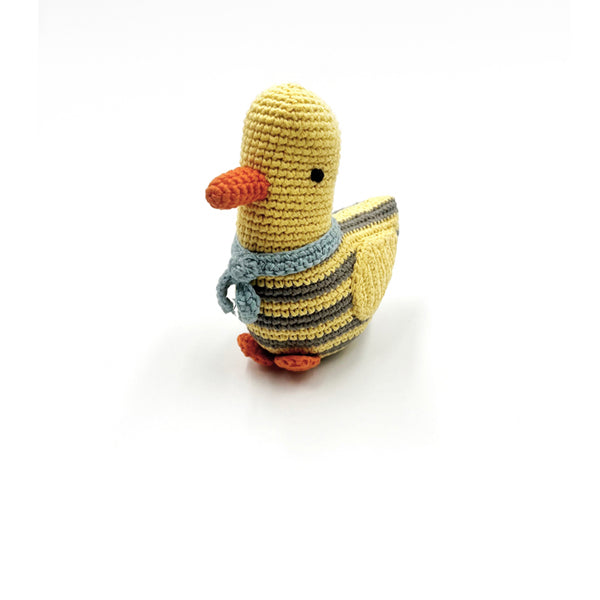 pebble child duck stripey rattle - yellow