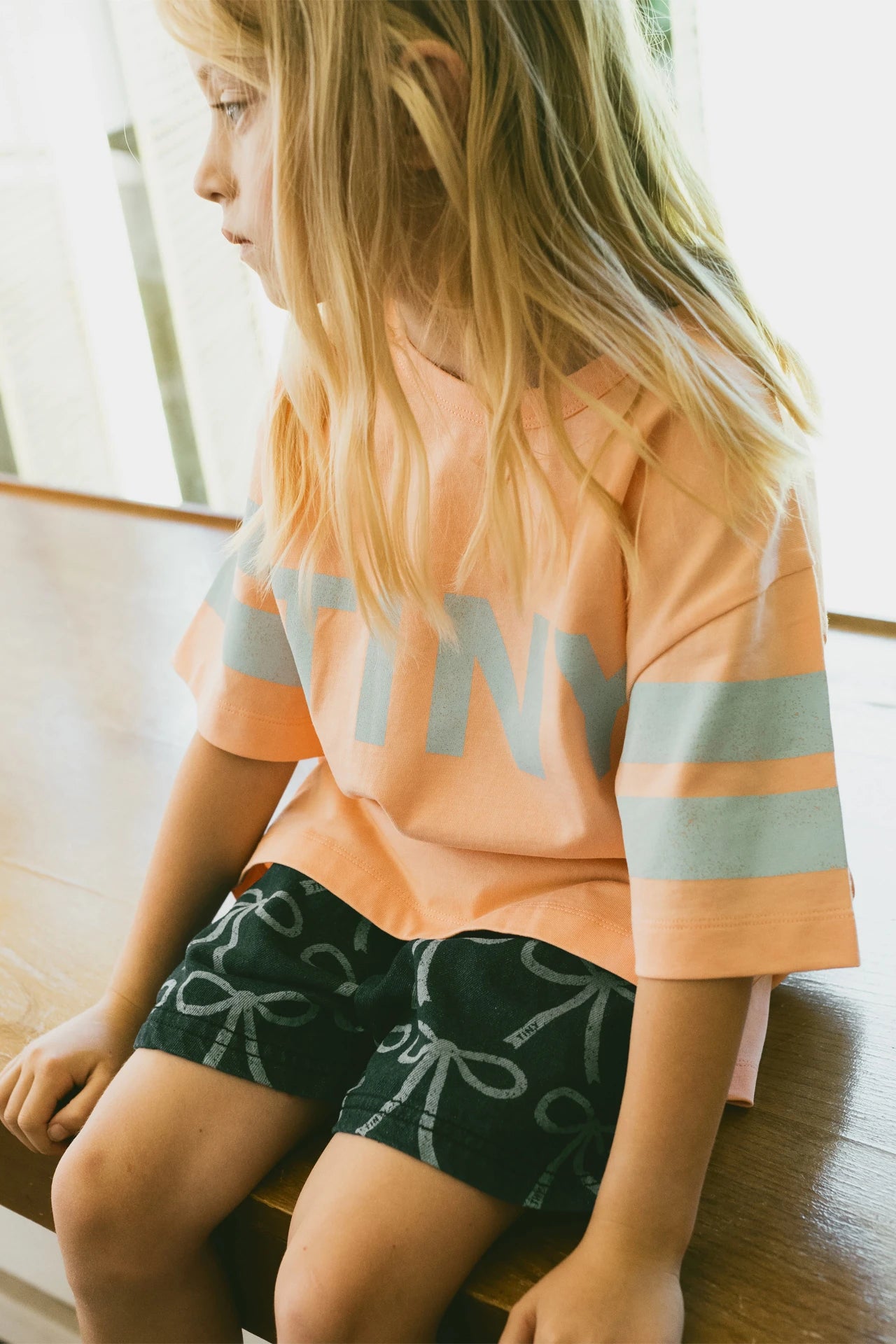 tiny cottons stripes logo tee - papaya