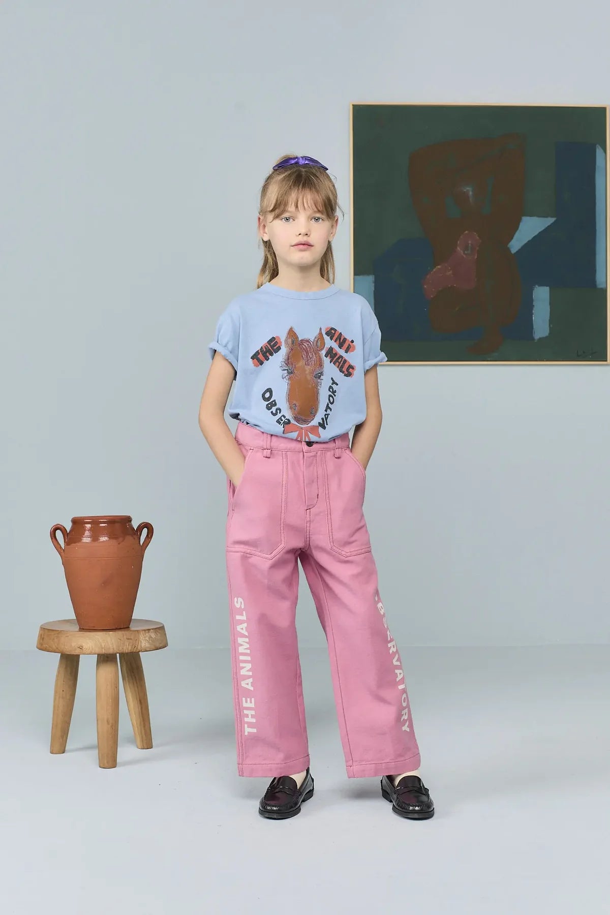 the animals observatory kid rooster t shirt - dusty blue (pre order)