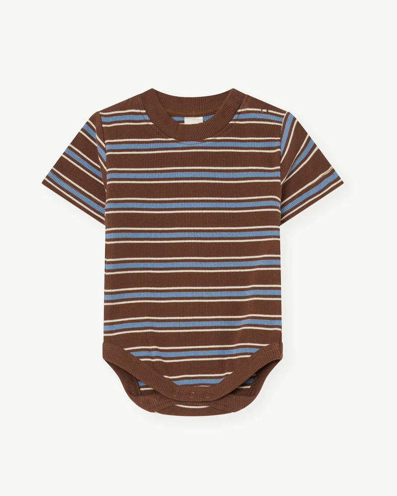 summer and storm baby short sleeve body - cocoa retro stripe - pre order