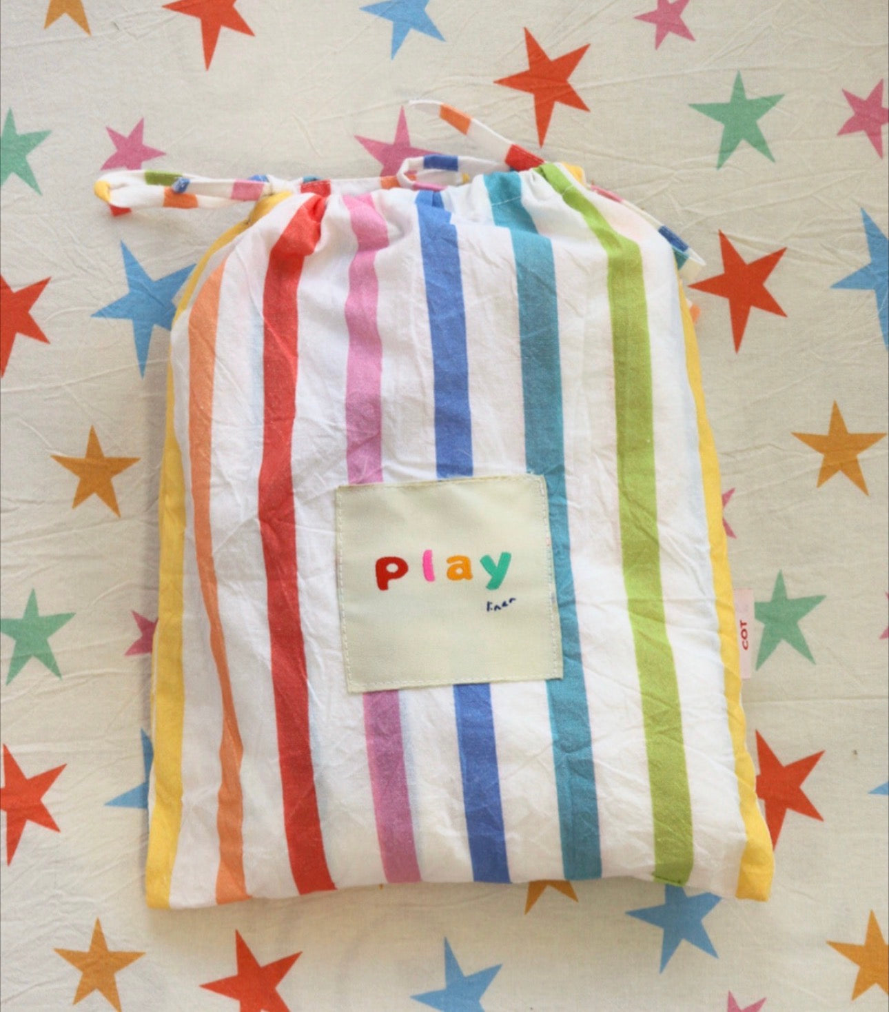 play linen playground stripe frill sheet set