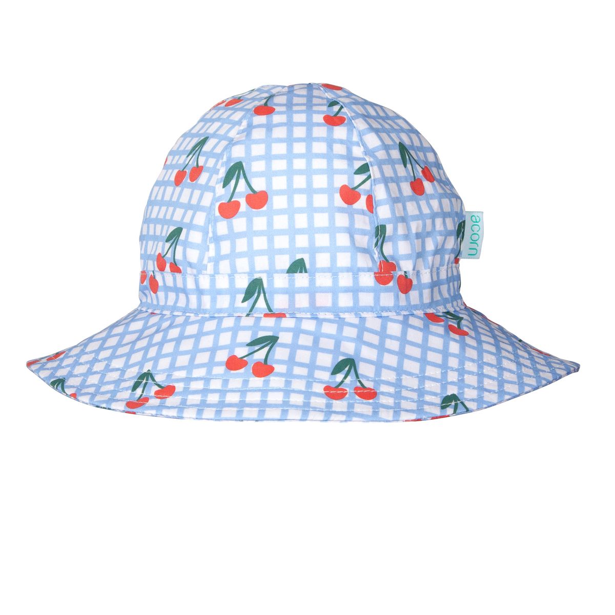 acorn kids cherry checks wide brim sun hat