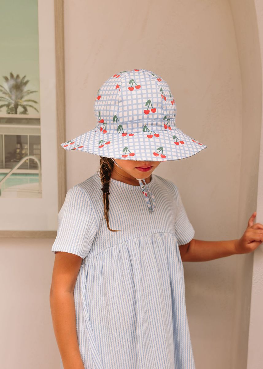 acorn kids cherry checks wide brim sun hat