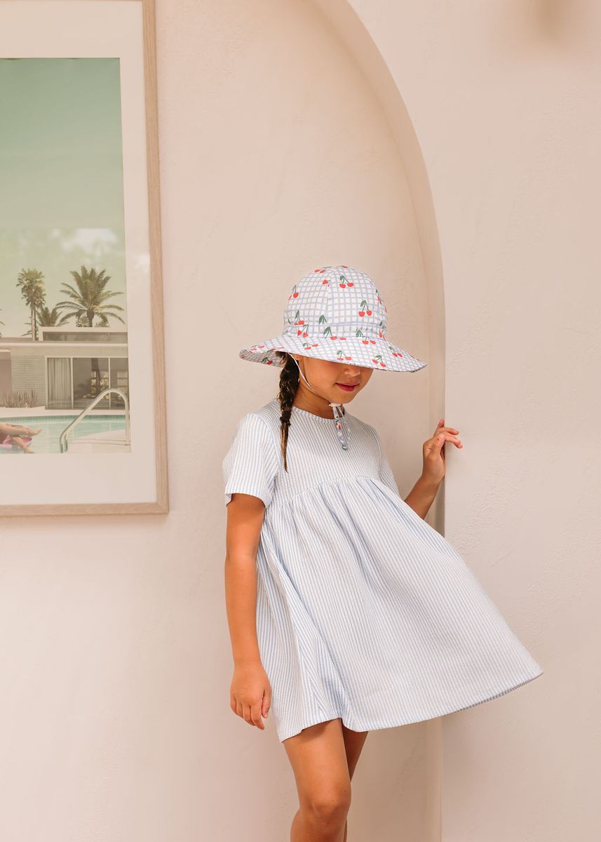 acorn kids cherry checks wide brim sun hat