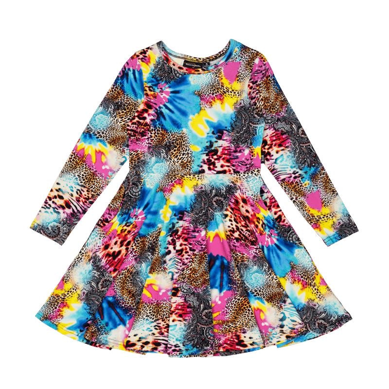 rock your baby abstract leopard ls waisted dress