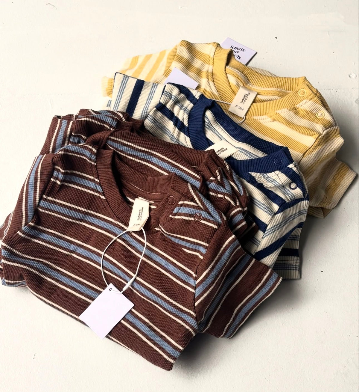 summer and storm short sleeve baby body - triple blue stripe (pre order)