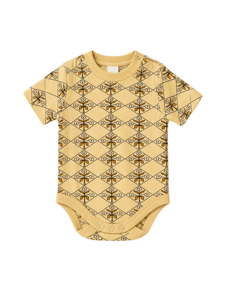 summer and storm short sleeve baby body - vintage yellow floral (pre order)