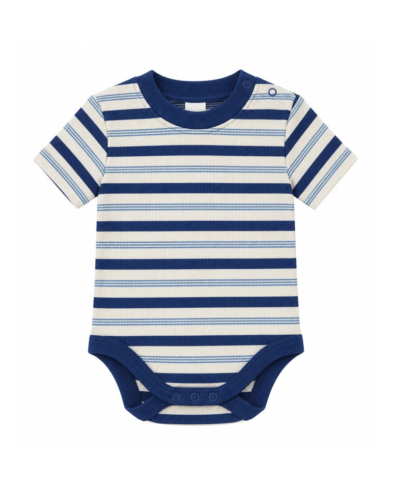 summer and storm short sleeve baby body - triple blue stripe (pre order)