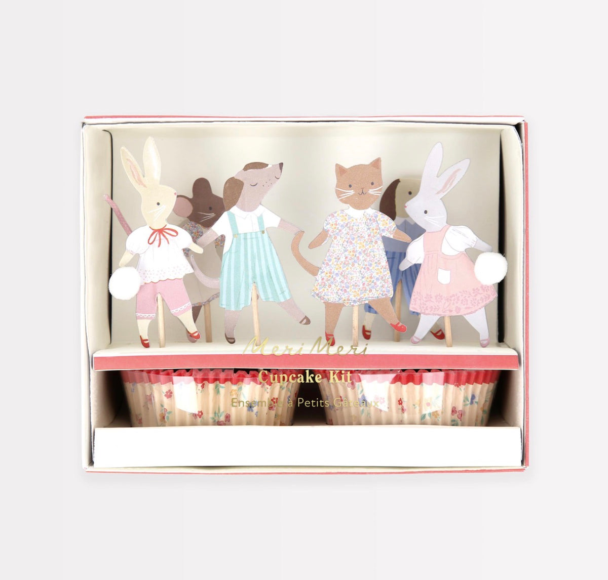 meri meri animal friends cupcake kit (pack of 24 toppers in 4 designs)
