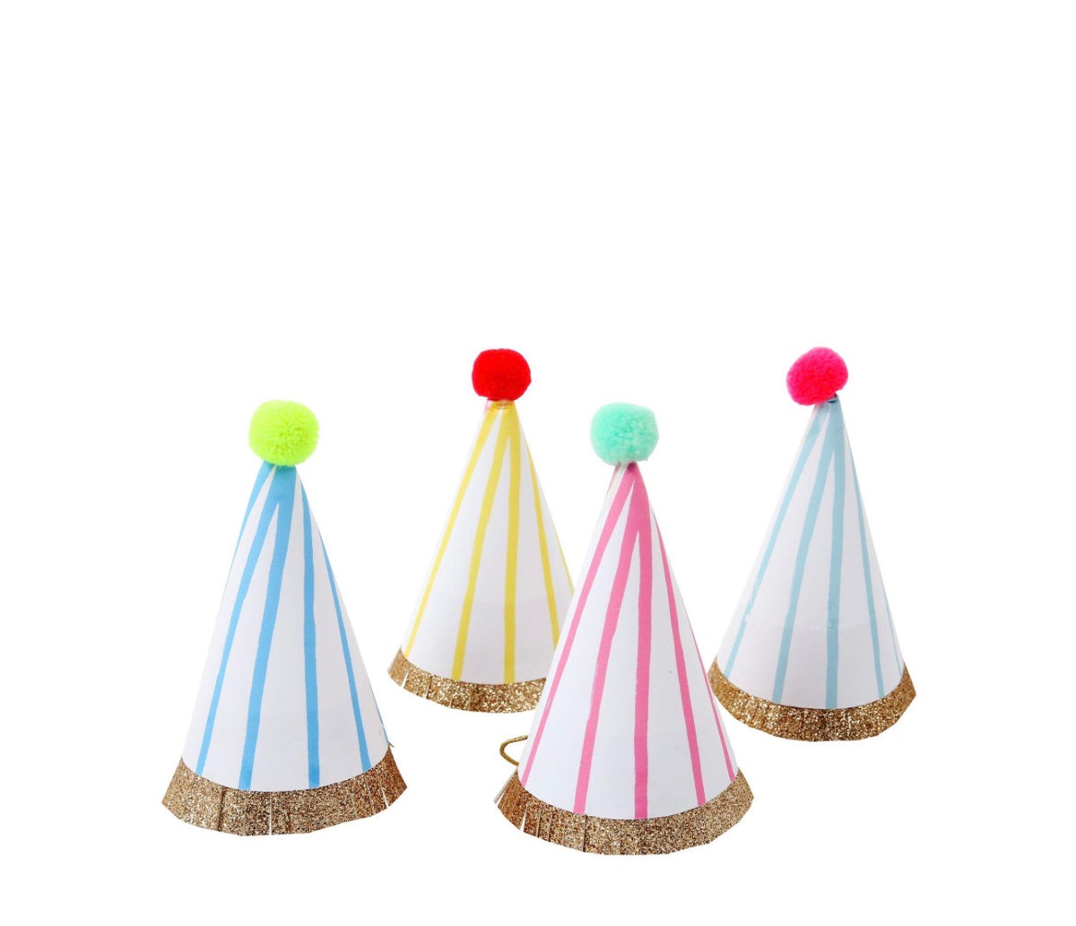 meri meri stripe pompom mini party hats (pack of 8 in 4 colours)