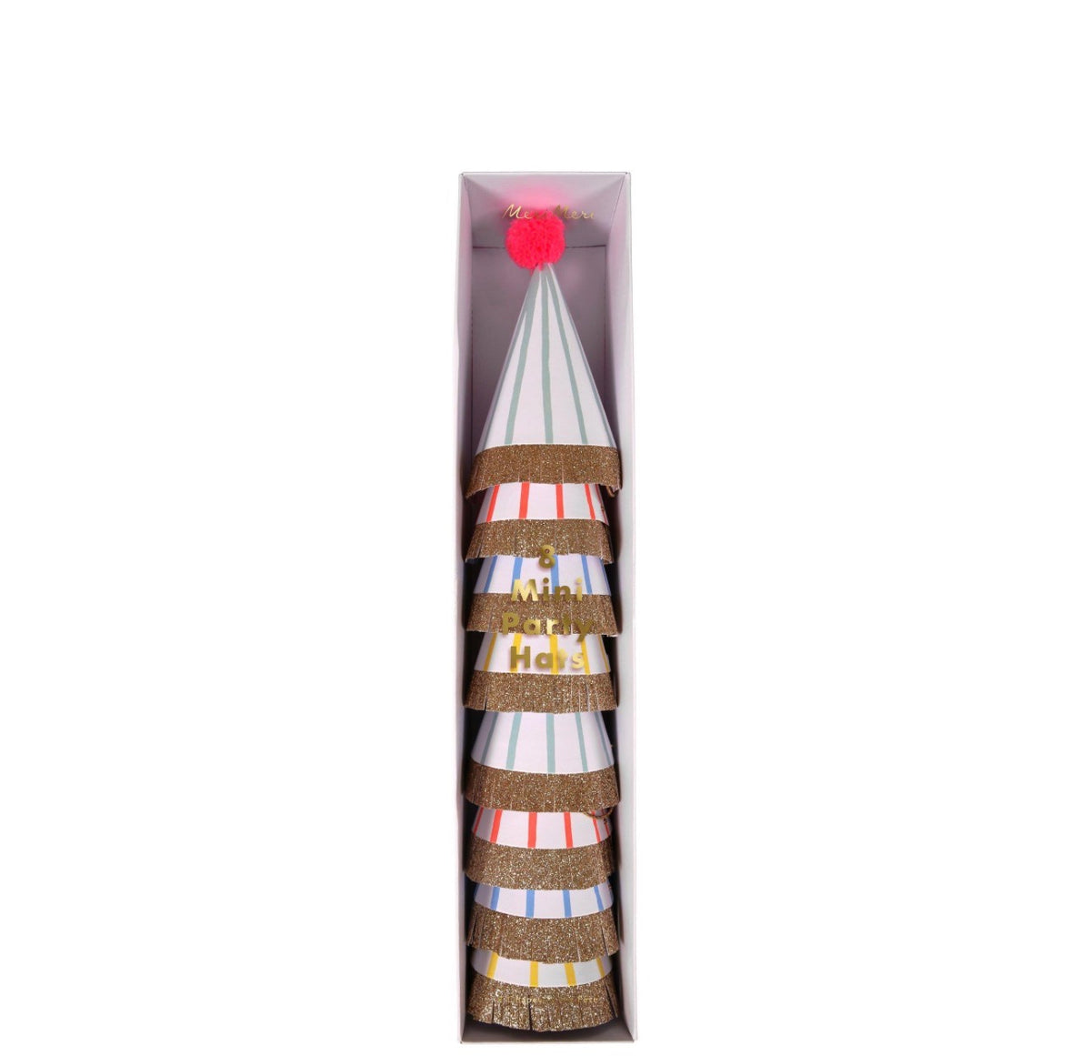 meri meri stripe pompom mini party hats (pack of 8 in 4 colours)