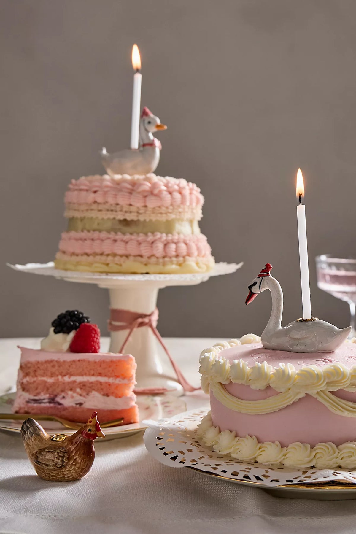 camp hollow pink goose cake topper / candle holder