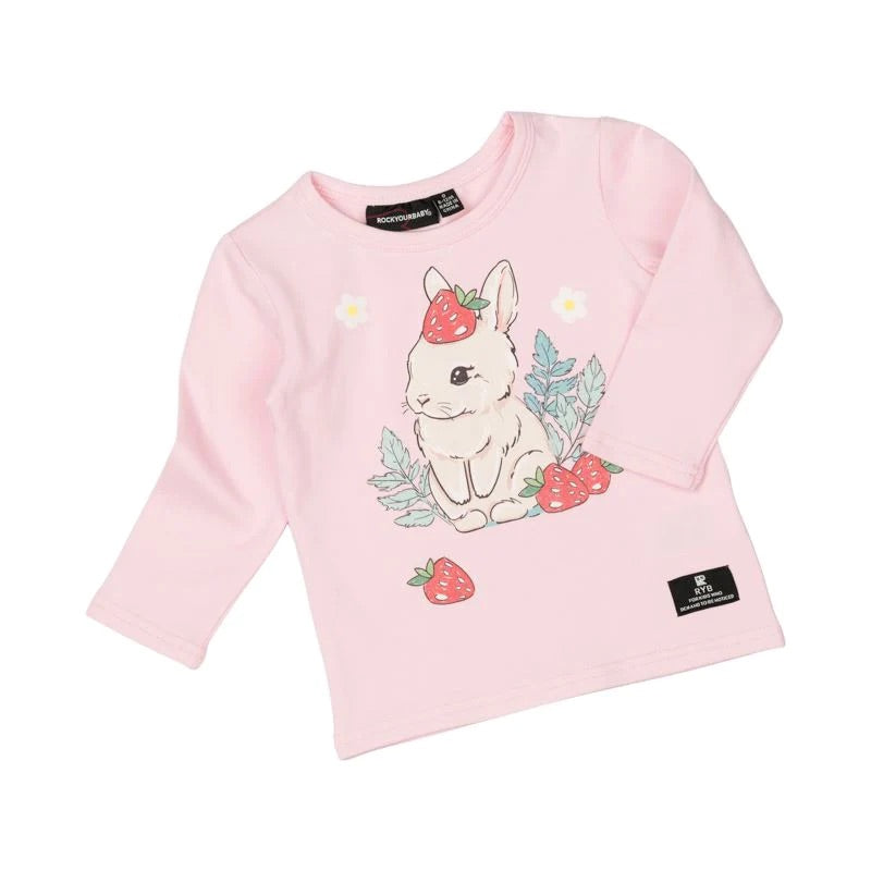 rock your baby strawbunny baby ls tee - pink