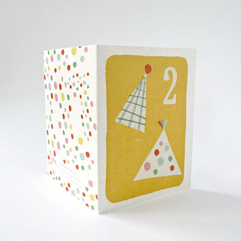 florence fry number 2 birthday card - party hats
