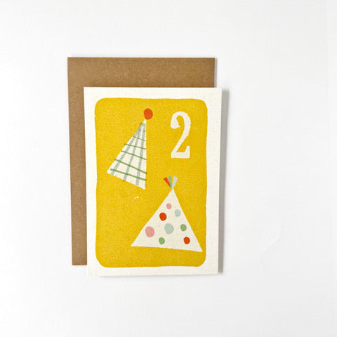 florence fry number 2 birthday card - party hats