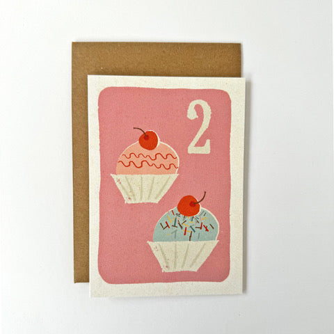 florence fry number 2 birthday card - cupcakes