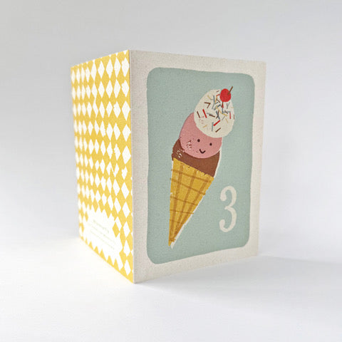 florence fry number 3 birthday card - icecream scoops